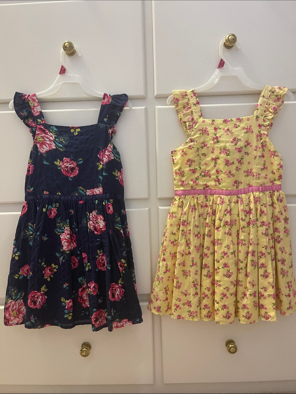 NWT Zunie Girls Floral Dresses in Navy and Yellow - Sleeveless Ruffle Strap